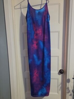 Rebdolls Blue & Purple Tie-Dye Slip Dress with Pink Accents
